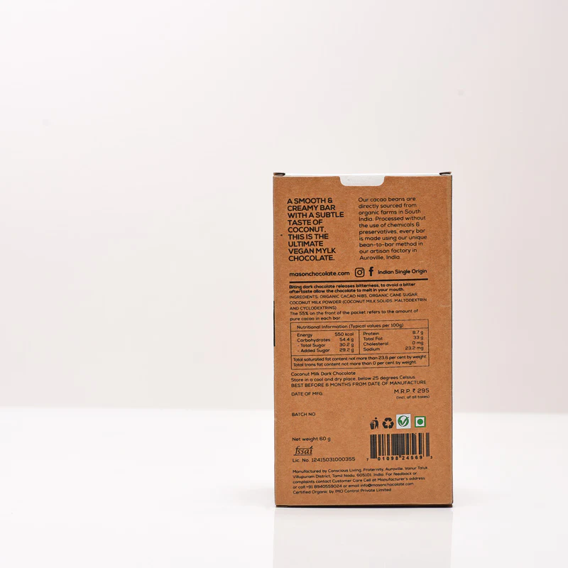 55% Coconut Milk Dark Vegan Chocolate Bar - (Set of 3) - Image 2
