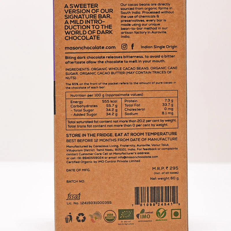 65% Semi-Sweet Dark Vegan Chocolate Bar - (Set of 3) - Image 3