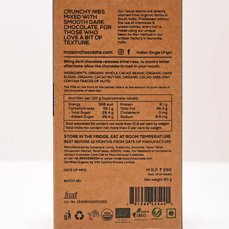 70% Cacao Chip Dark Vegan Chocolate Bar - (Set of 3) - Image 4