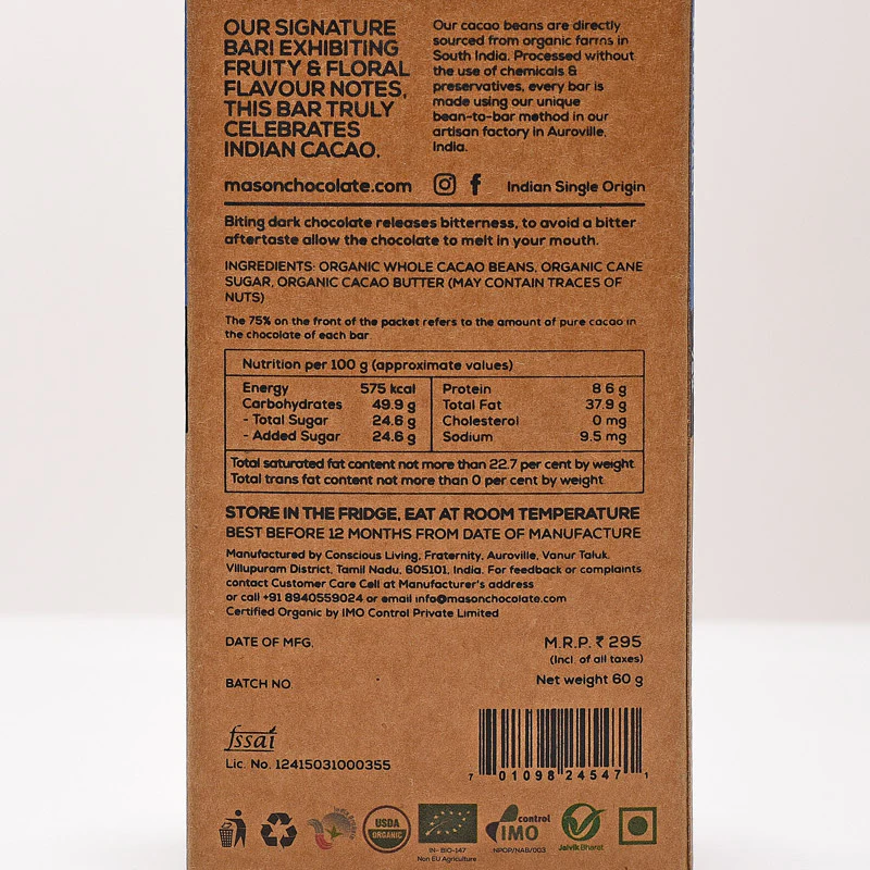 75% Bittersweet Dark Vegan Chocolate Bar - (Set of 3) - Image 4