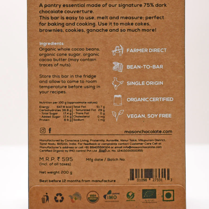 75% Couverture Dark Vegan Baking Chocolate - Image 3