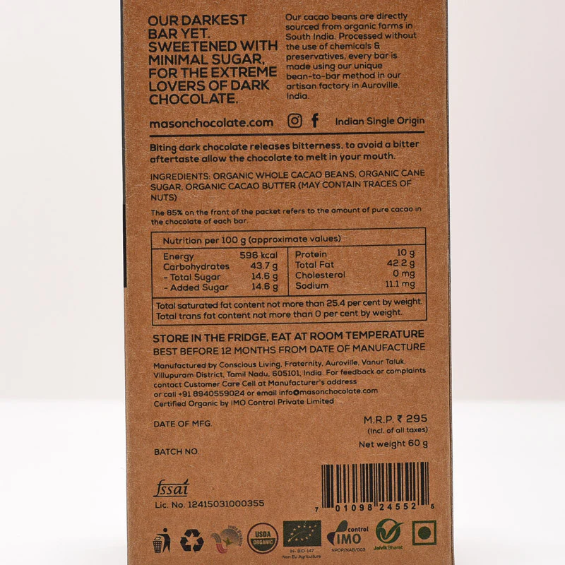 85% Intense Dark Vegan Chocolate Bar - (Set of 3) - Image 4