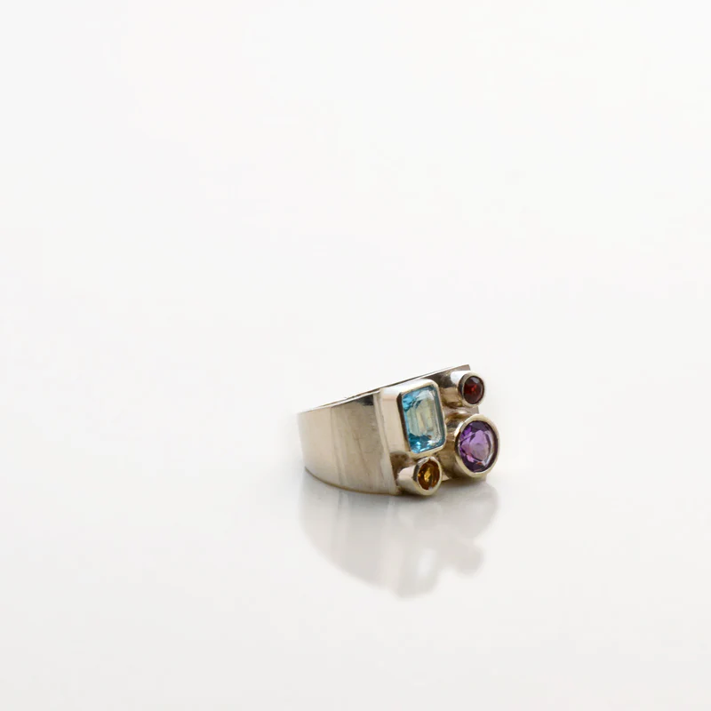 Amethyst-Blue Topaz-Garnet-Gold Topaz Ring - Image 2