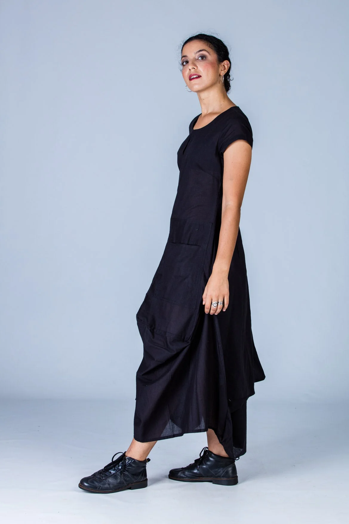 Black Organic Cotton Pocket Dress - Image 3