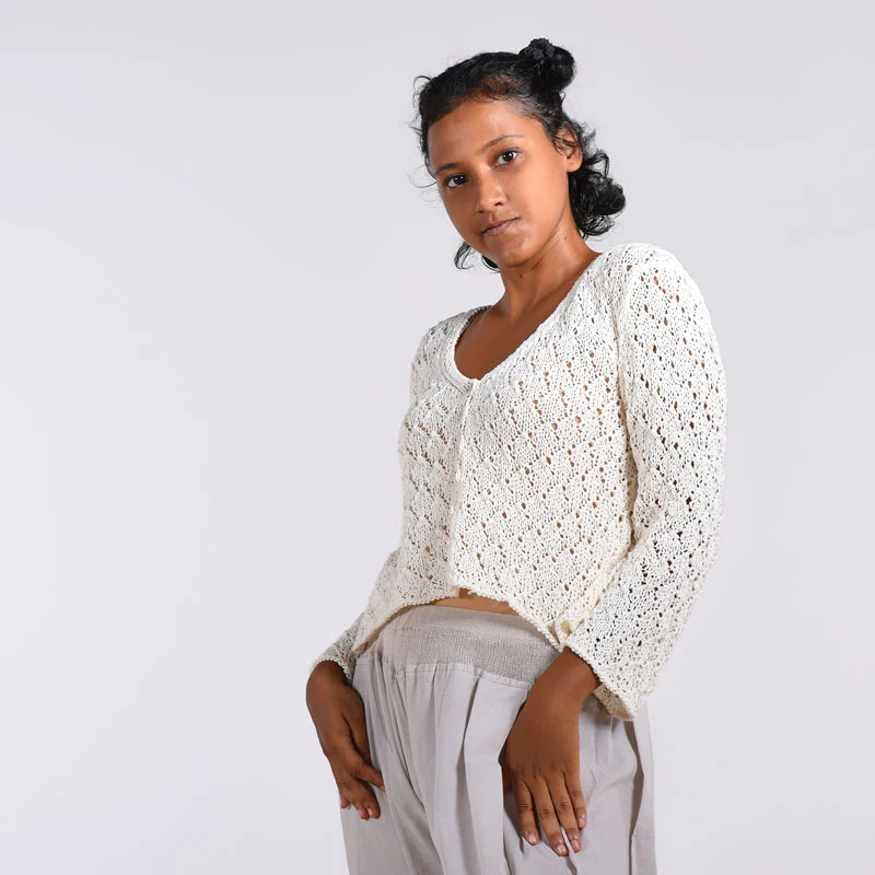 Botticelli Natural Lacy Organic Cotton Hand Knit Top - Image 3