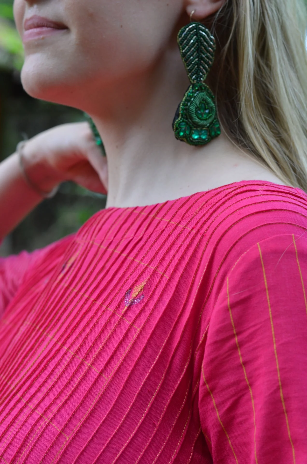 Bright Pink Pinktuck Jamdani Dress - Image 2