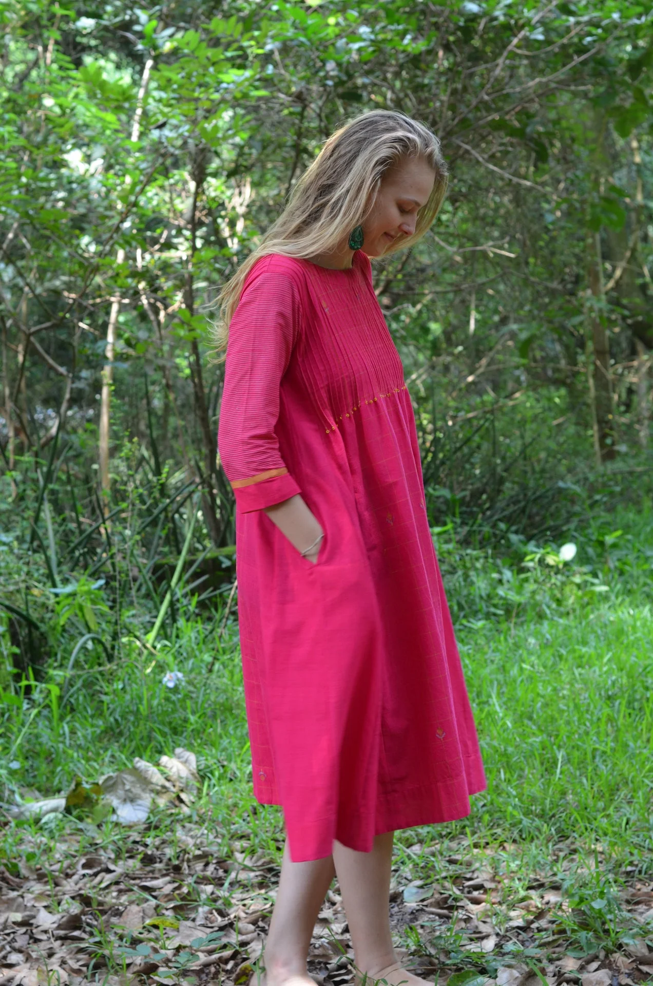 Bright Pink Pinktuck Jamdani Dress - Image 5