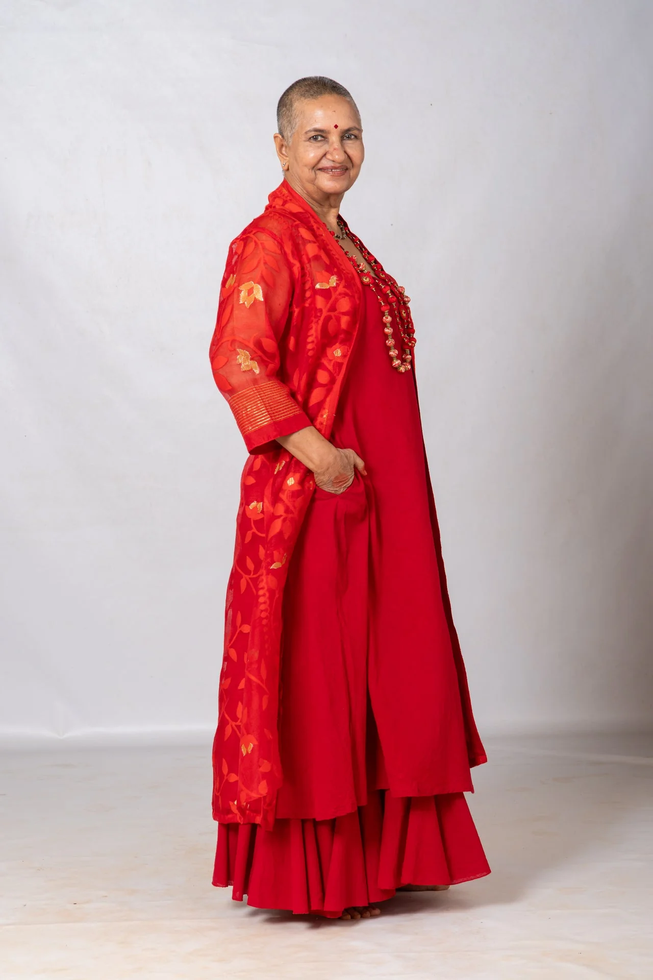 Set of 2- Devashree Red Jamdani Jacket & Dress - Image 3