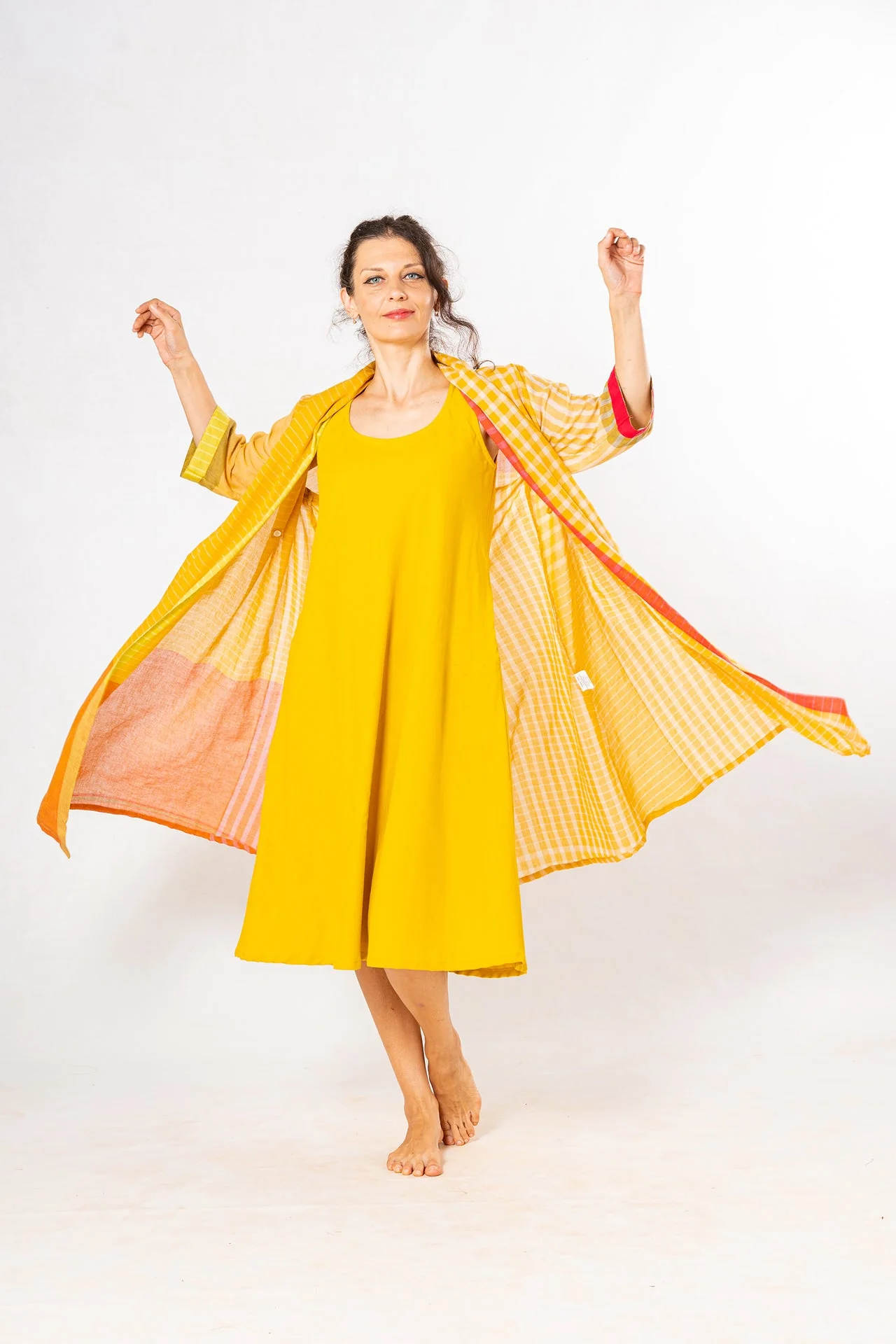 Set of 2- Dhup Turmeric Cotton Dress & Jacket Set - Image 4
