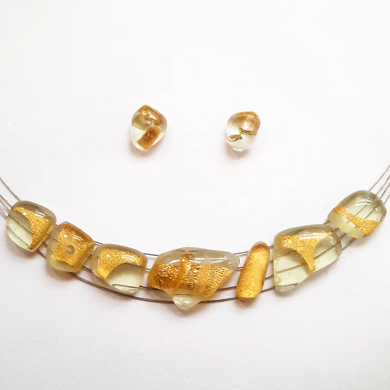 Elegant Gold Creation Set, Necklace and Stud Earrings