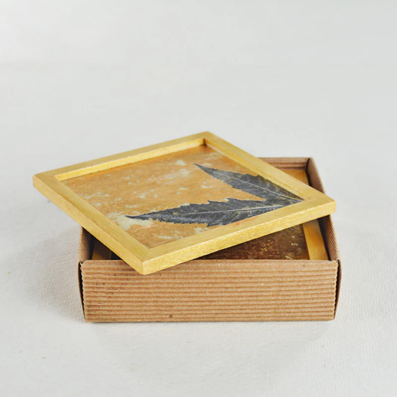 Glass coaster square - Gold Chinar, Set of 4