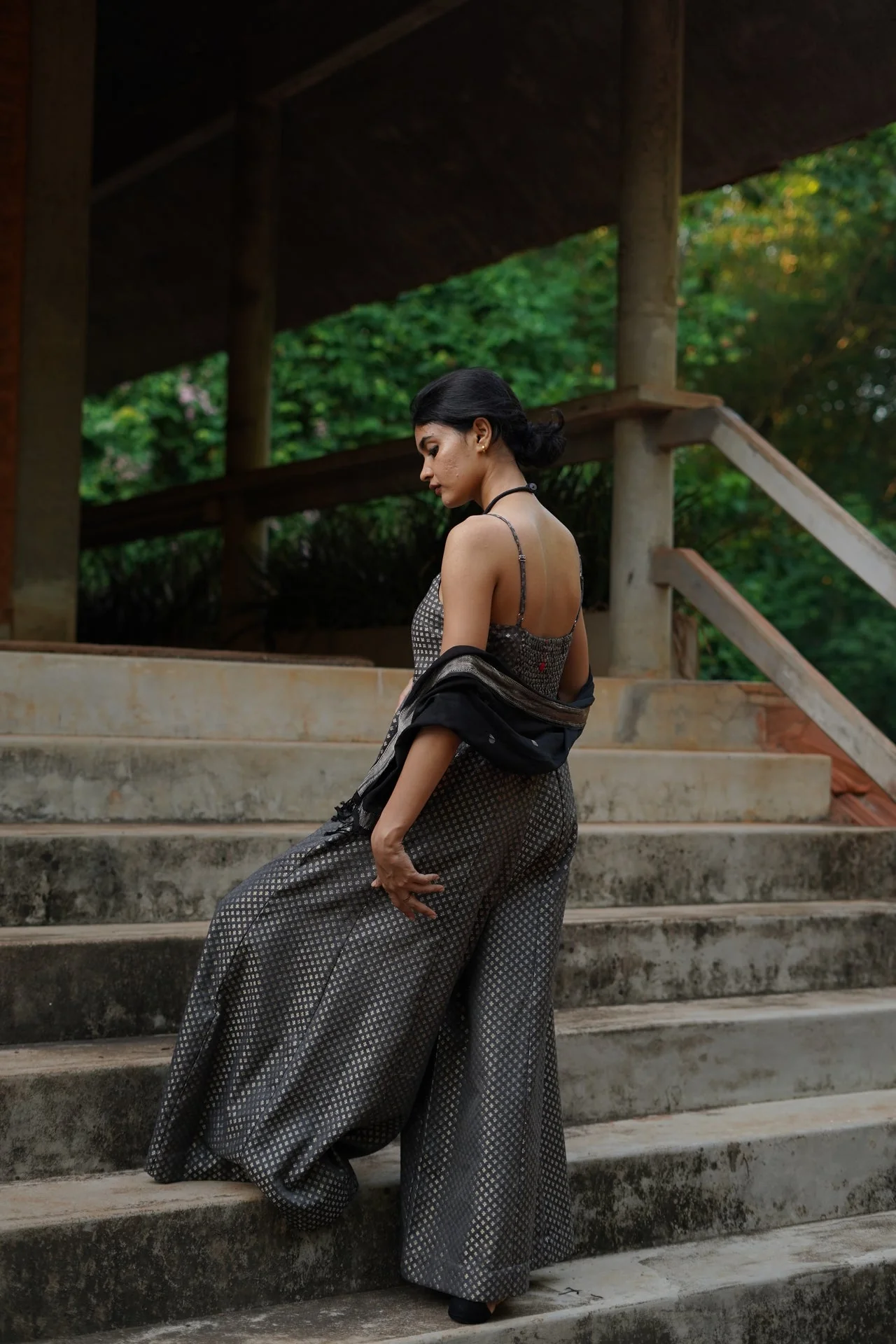 Grey Festive Zari Wide Leg Jumpsuit - Image 3