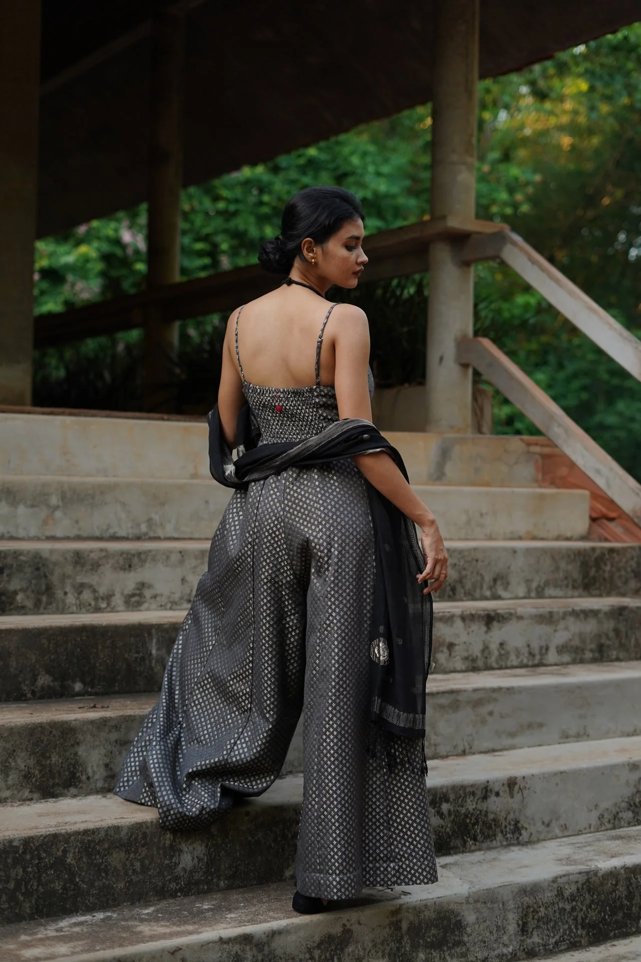 Grey Festive Zari Wide Leg Jumpsuit - Image 4