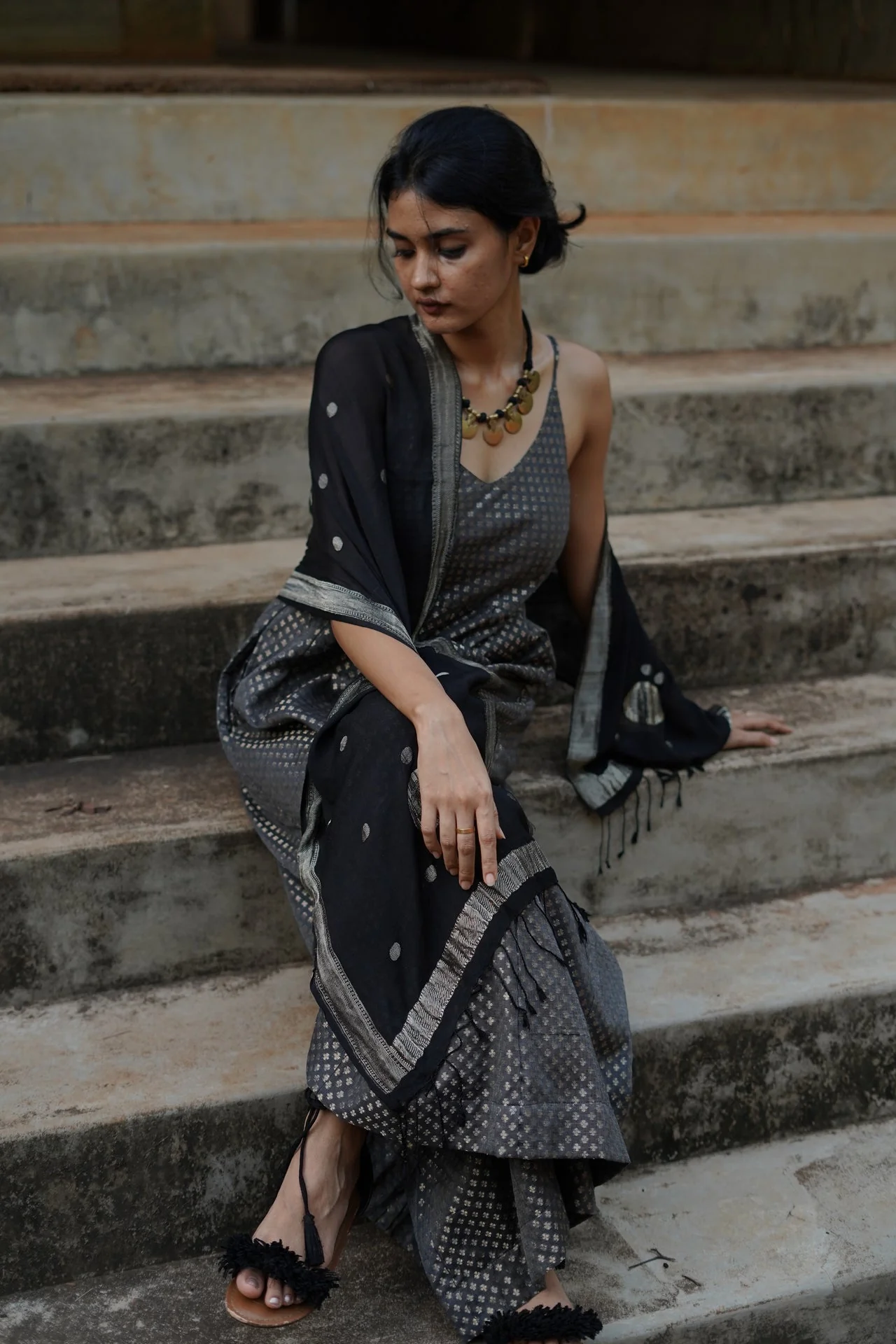 Grey Festive Zari Wide Leg Jumpsuit - Image 5