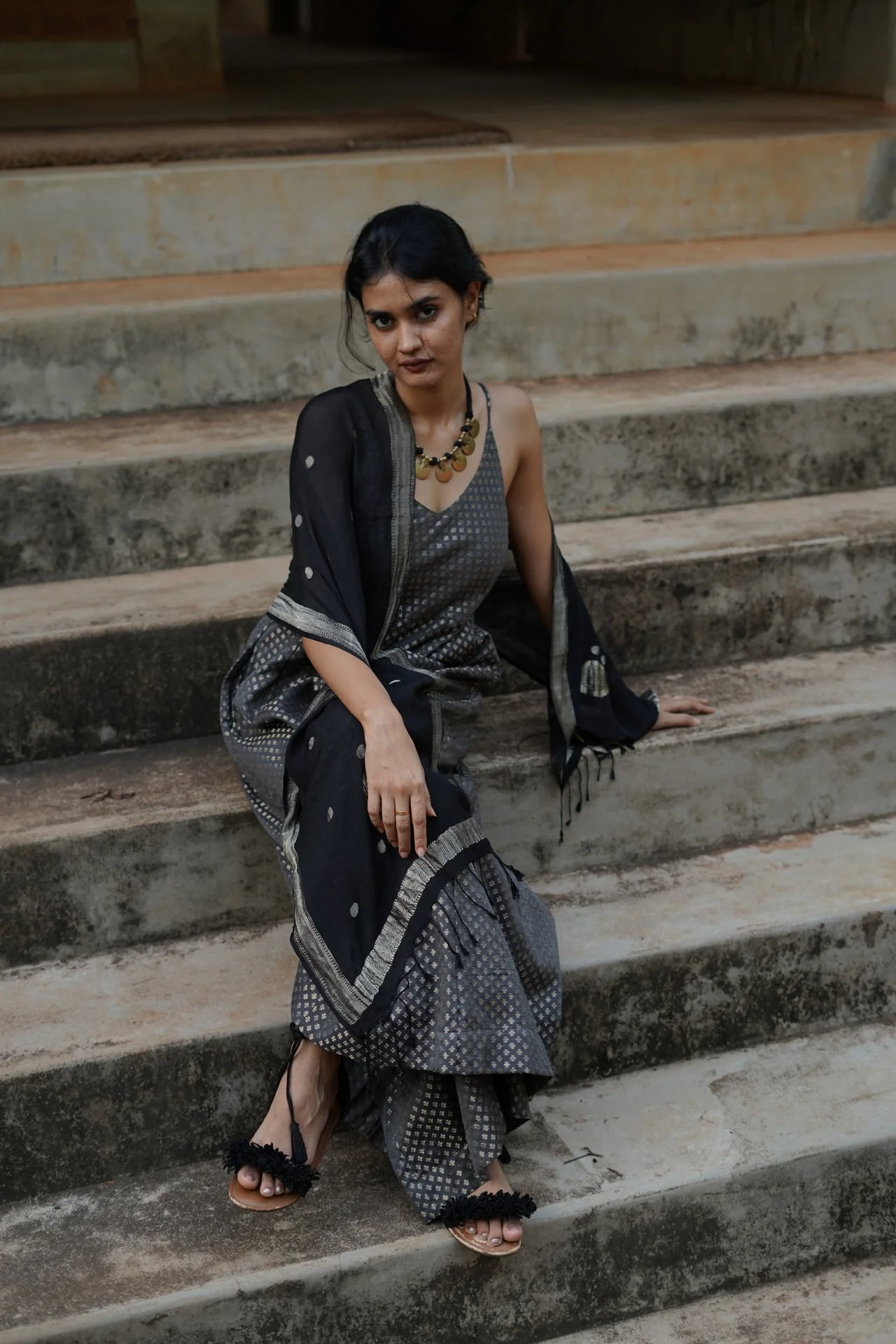 Grey Festive Zari Wide Leg Jumpsuit - Image 6