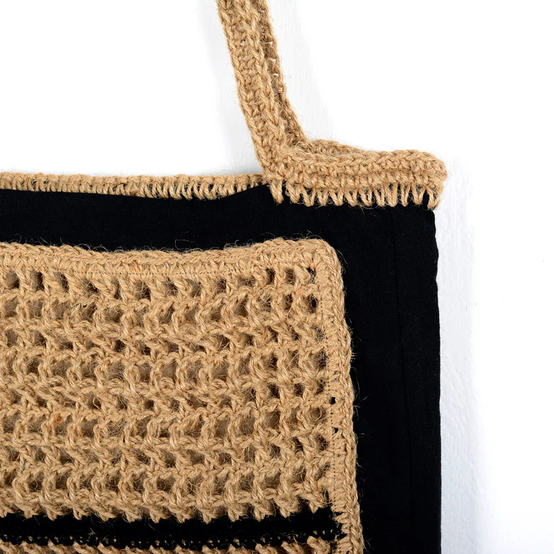 Hand-Crocheted Fabric & Jute Tote Bag - Image 3