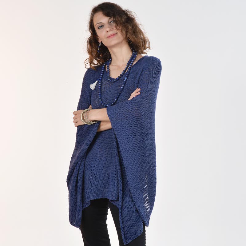 Organic Cotton Hand Knit Poncho - Image 3