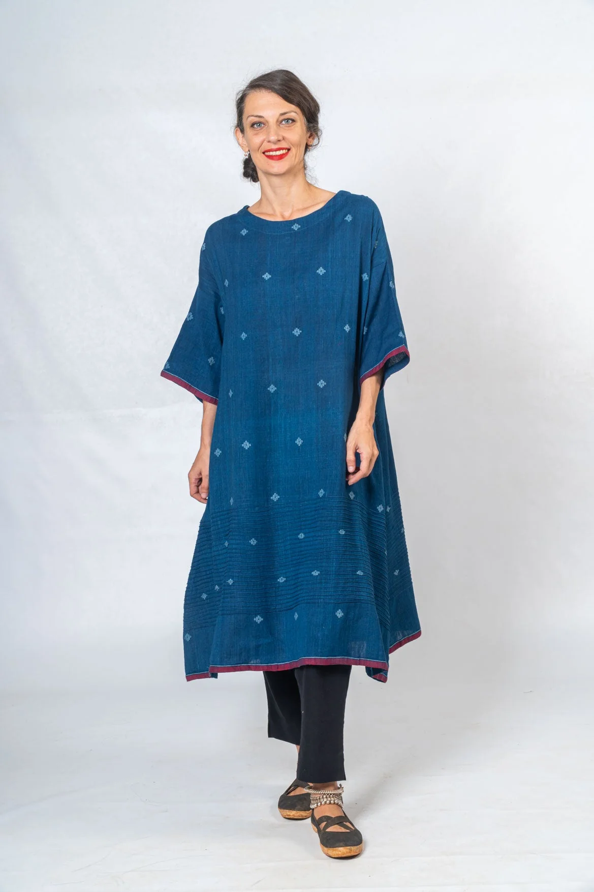 Indigo Hand Spun Khadi Jamdani  Dress - Image 4