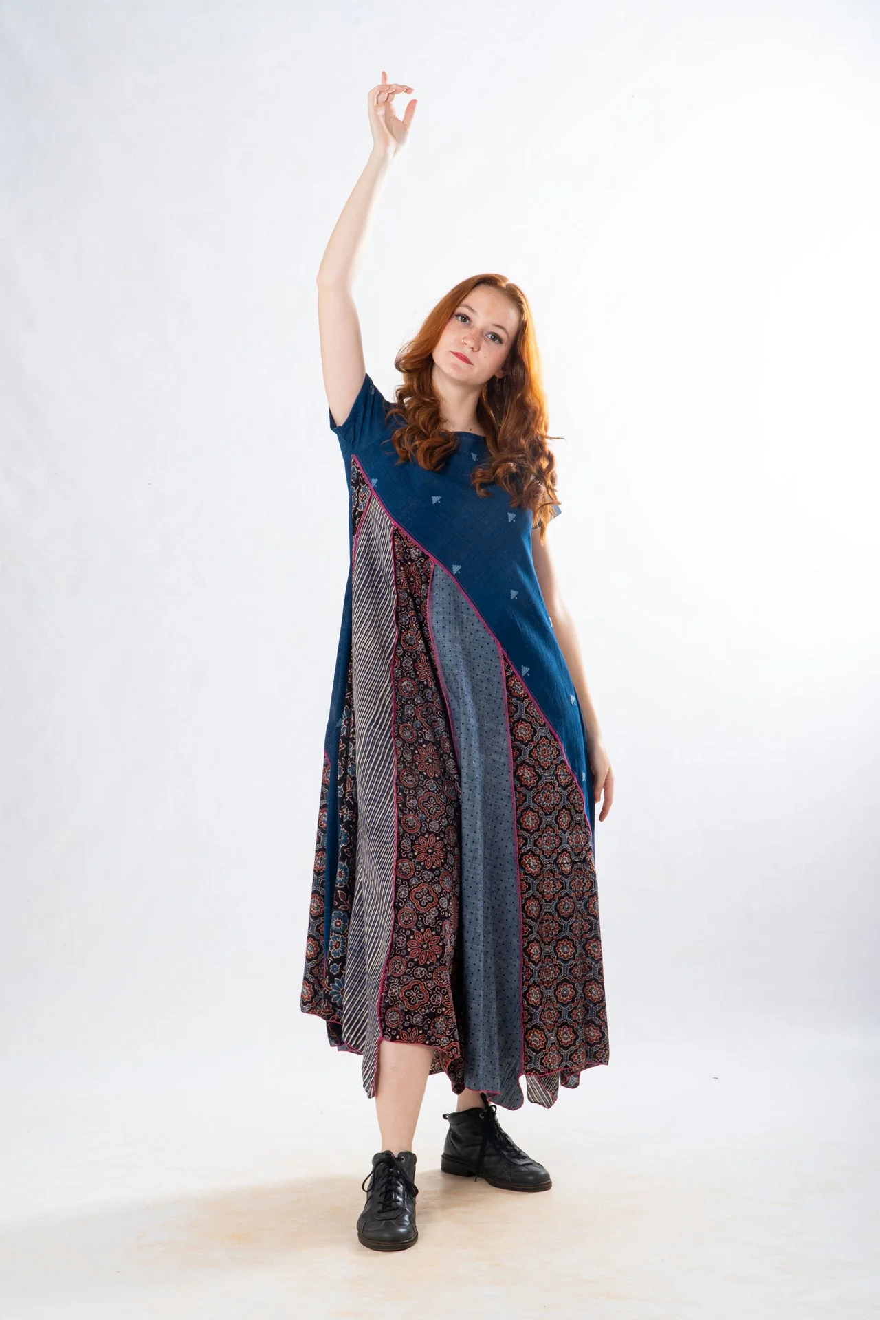 Indigo Panelled Craft Dress - Image 3