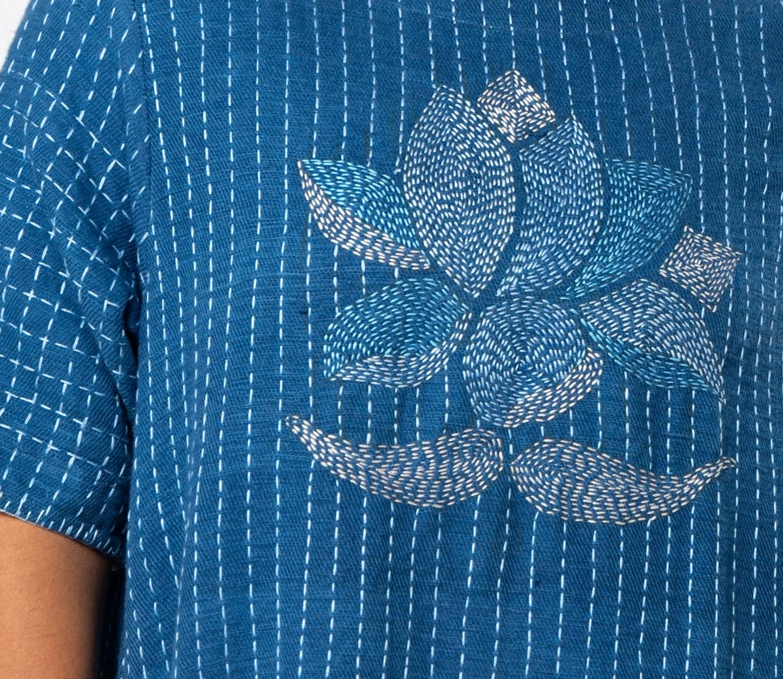 Indigo Parina Lotus Embroidered Hand Spun Khadi Dress - Image 2