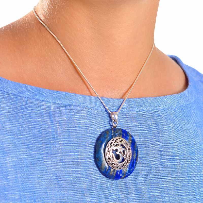 Lapis Lazuli with Silver Om Two-way Pendant - Image 2