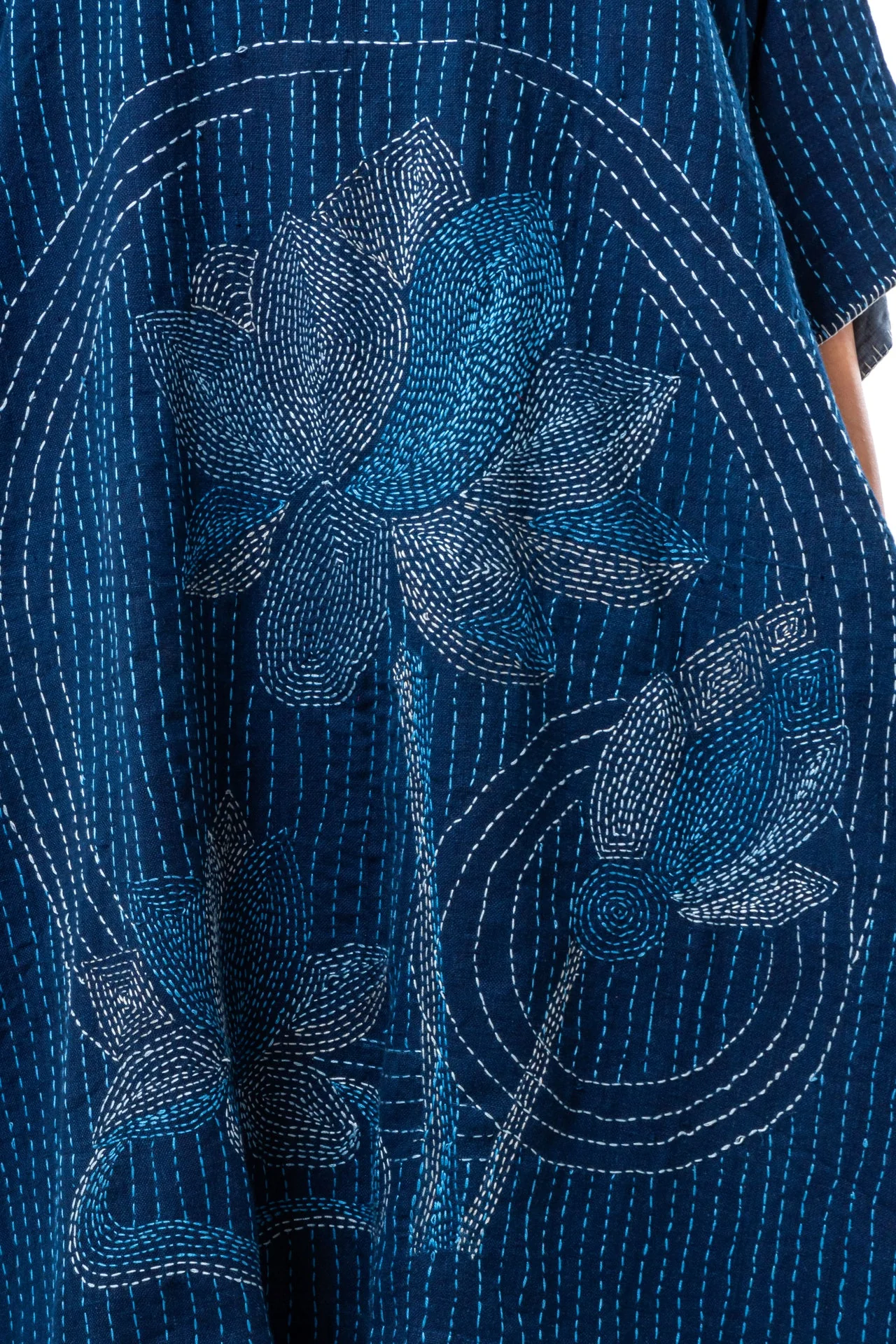 Indigo Hand Spun Khadi Lotus Embroidery Dress - Image 5