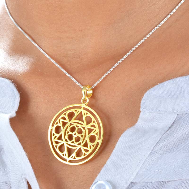 Mother and Sri Aurobindo Symbol Gold Plated Silver Pendant - Image 2