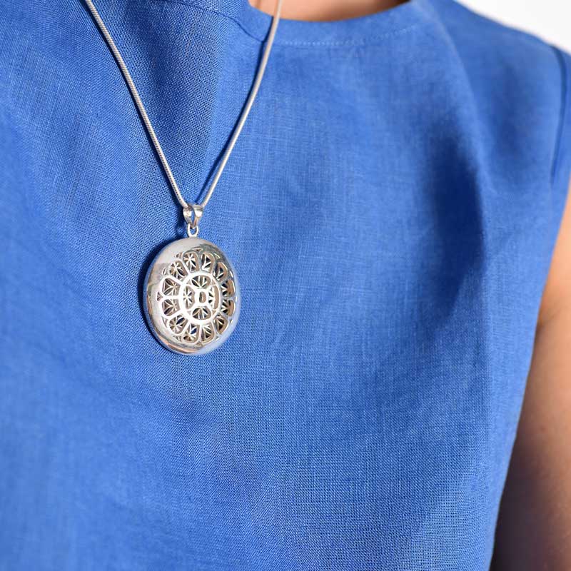Mother Symbol with Flower of Life Silver Pendant - Image 3