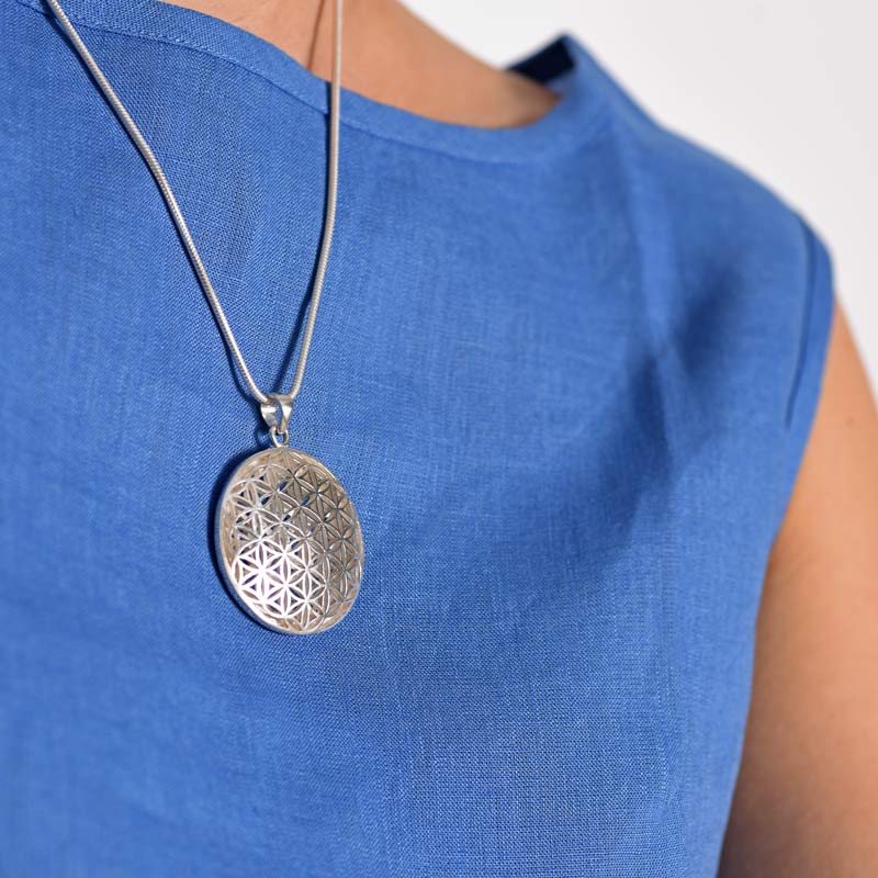 Mother Symbol with Flower of Life Silver Pendant - Image 4