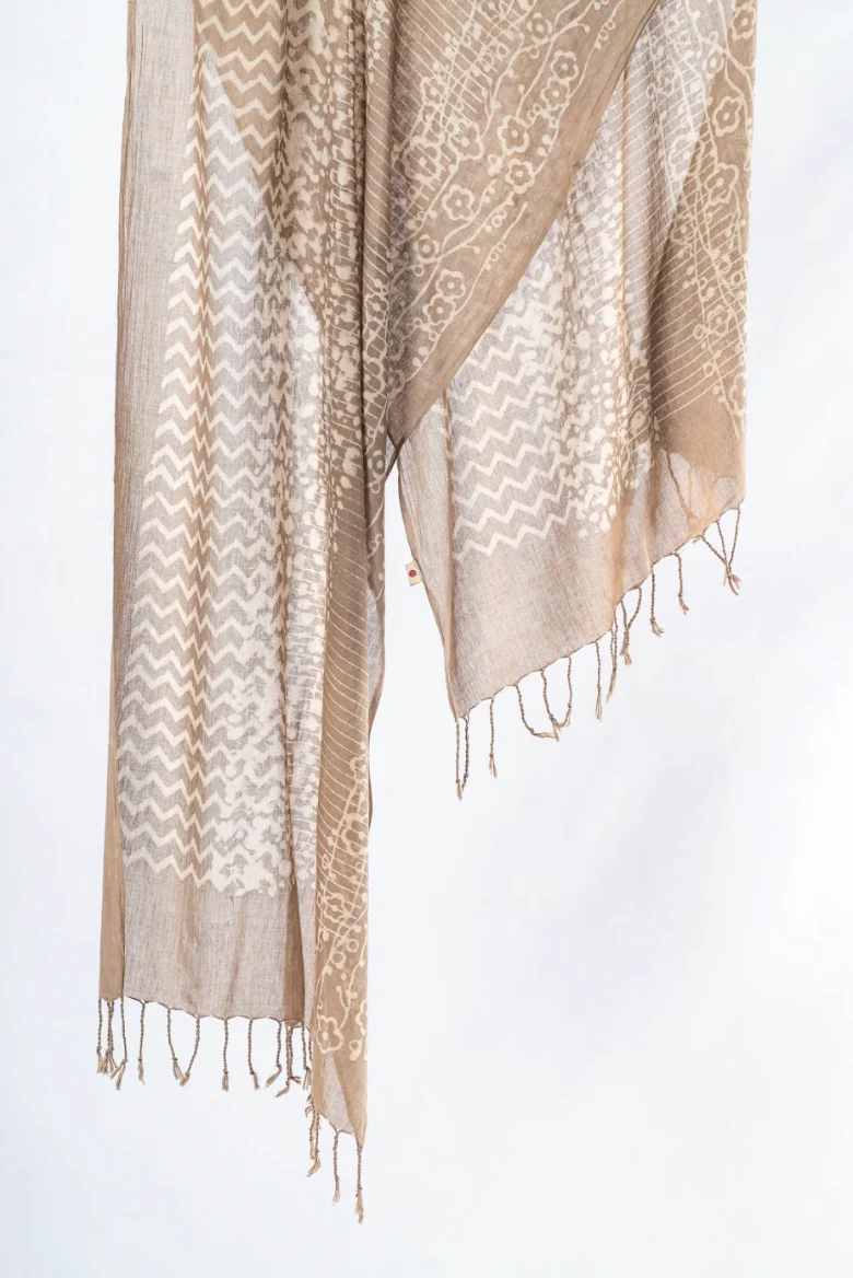 Natural Dyed Organic Cotton Handblock Printed Scarf (Grey)- ATIYA - Image 4