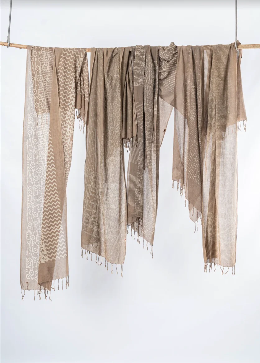 Natural Dyed Organic Cotton Handblock Printed Scarf (Grey)- ATIYA - Image 5