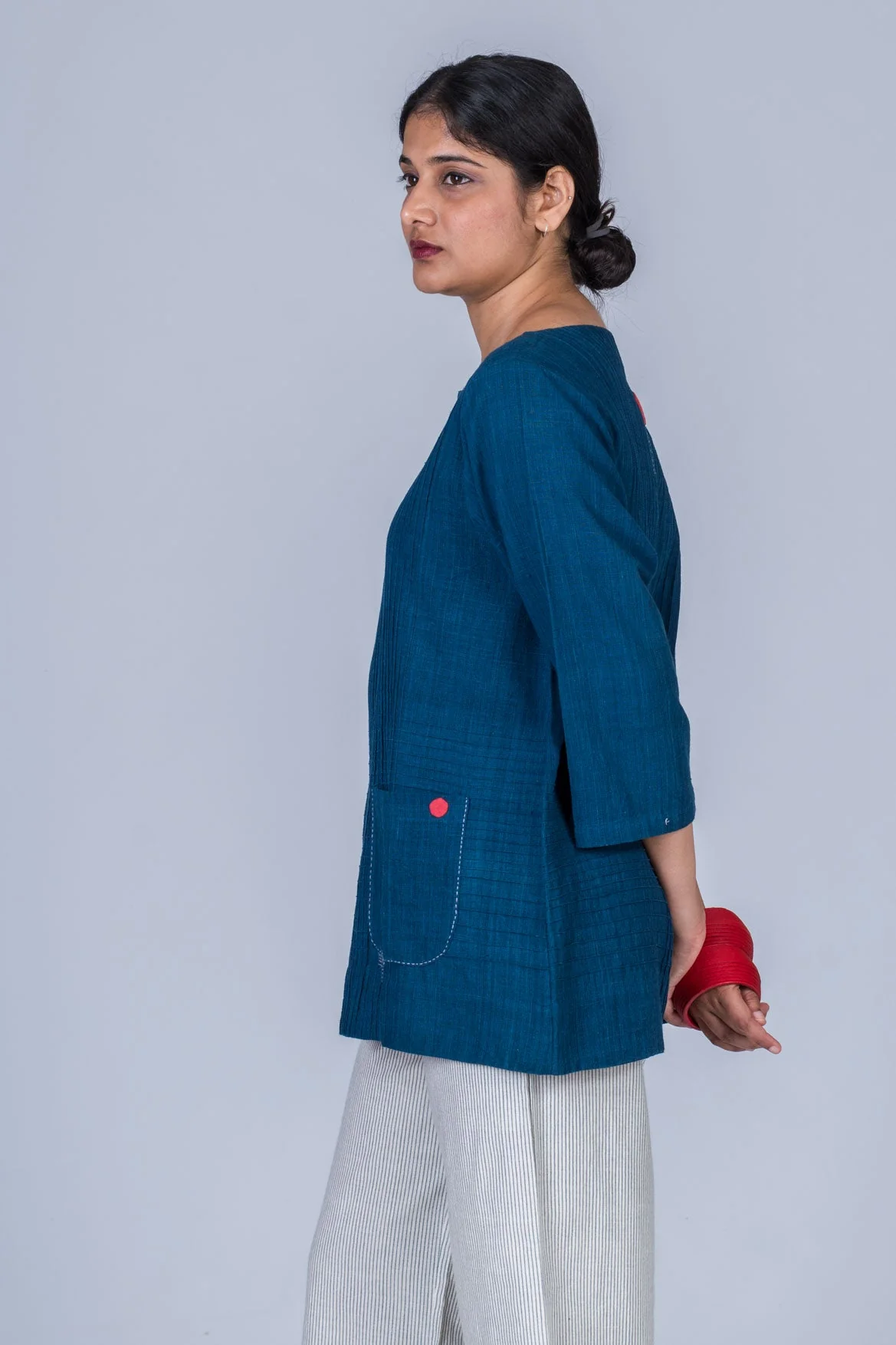 Natural Indigo Cotton Long Top - PARI - Image 4