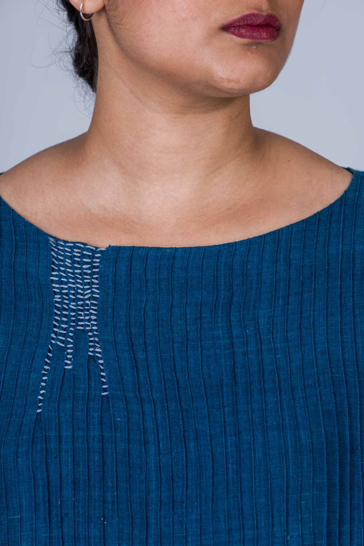 Natural Indigo Cotton Long Top - PARI - Image 5
