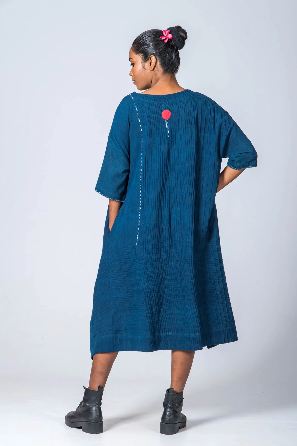 Natural Indigo Cotton Pintuck Dress - Image 5