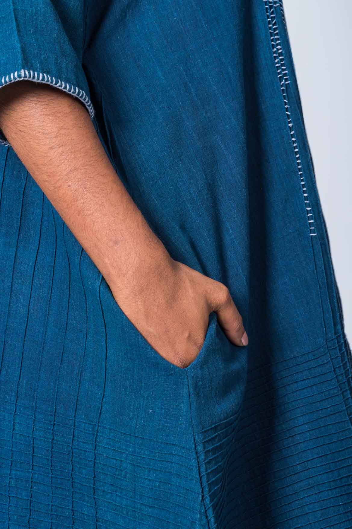Natural Indigo Cotton Pintuck Dress - Image 7