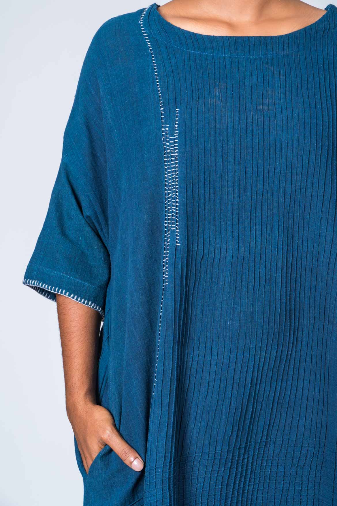 Natural Indigo Cotton Pintuck Dress - Image 8