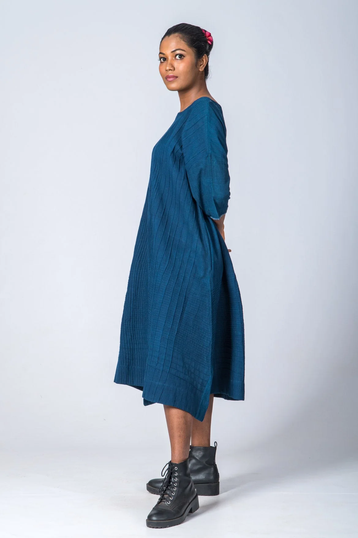 Natural Indigo Cotton Pintuck Dress - Image 9