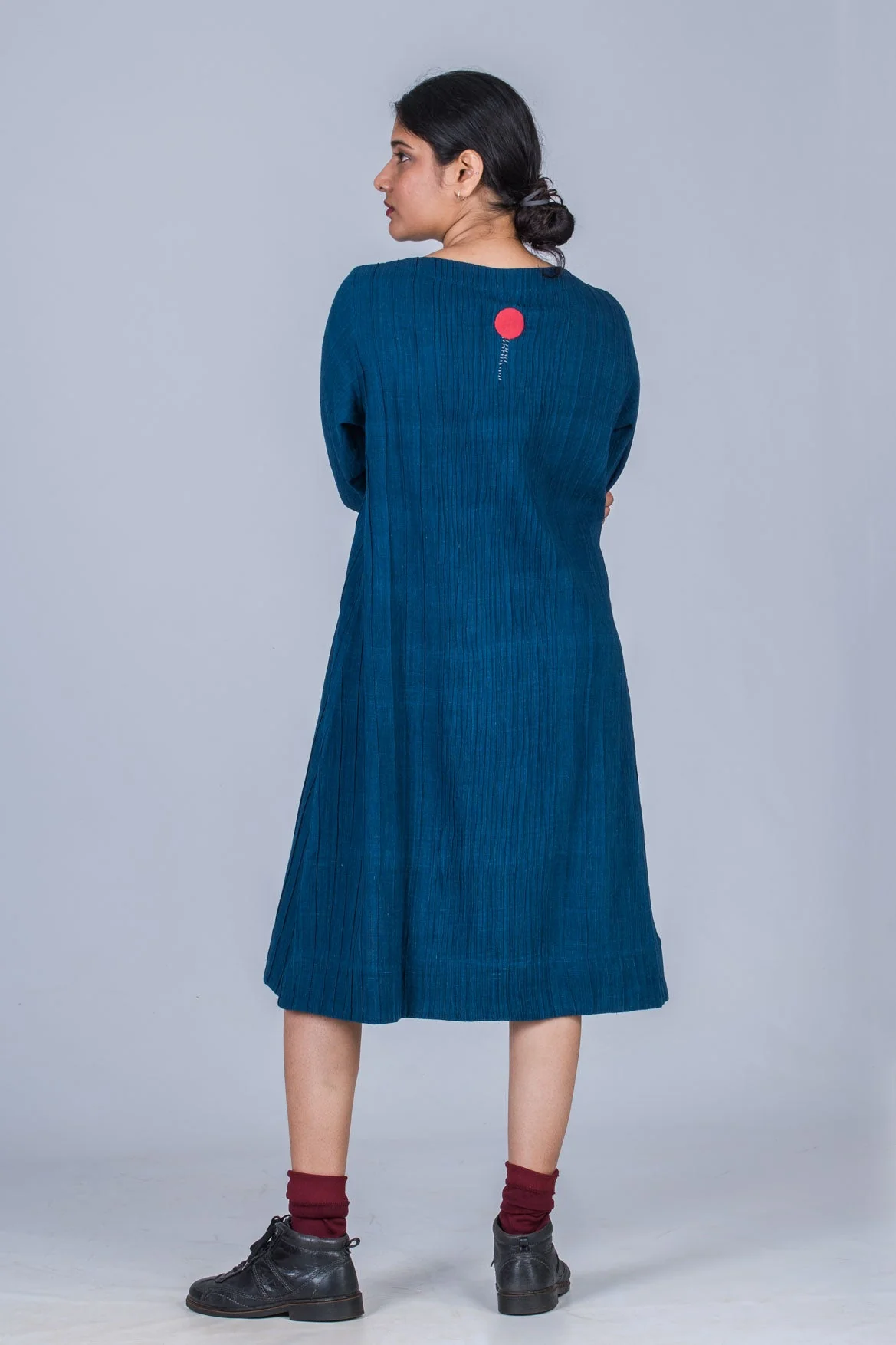 Natural Indigo Cotton Pintuck Dress - Image 3