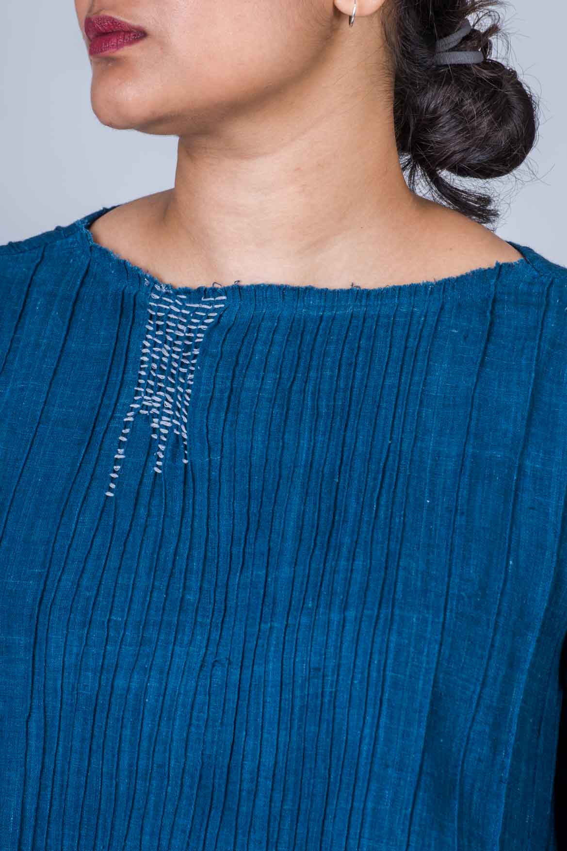 Natural Indigo Cotton Pintuck Dress - Image 6