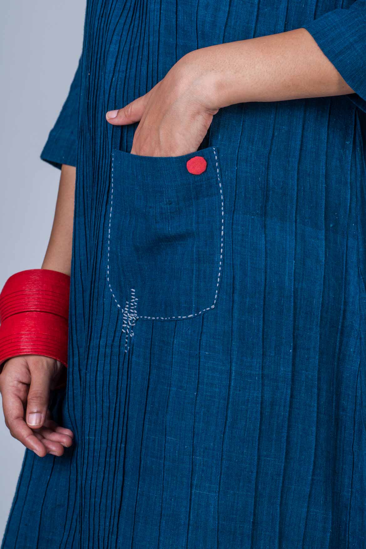 Natural Indigo Cotton Pintuck Dress - Image 7