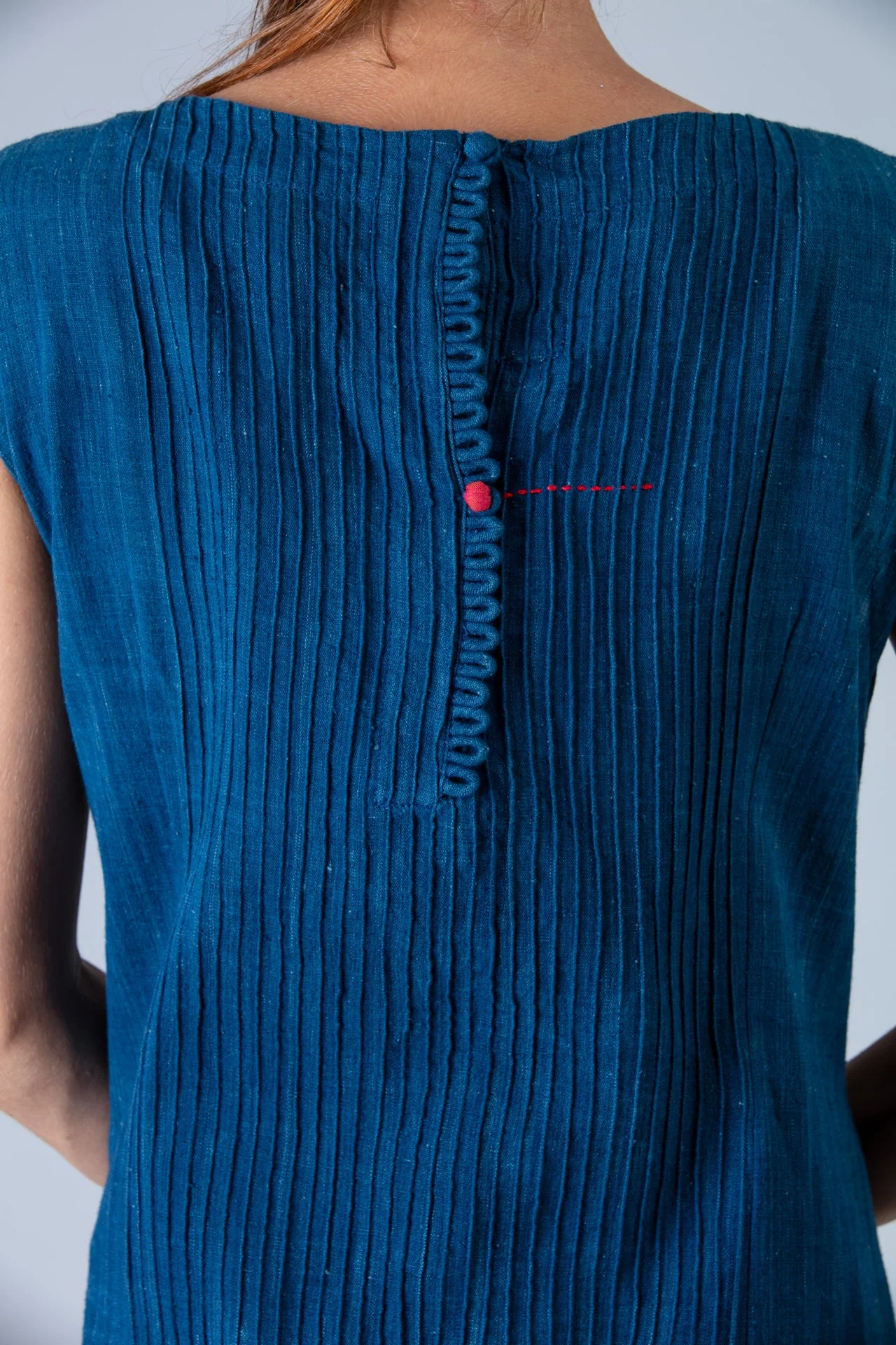 Natural Indigo Sleeveless All Over Pintuck Dress - Image 2