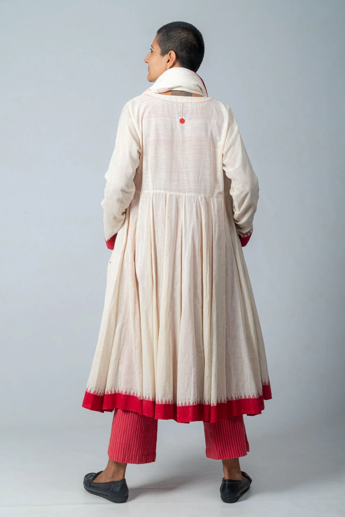 Set of 4- Neelanjana Hand Spun Dress, Jamdani Jacket, Pants & Scarf - Image 5