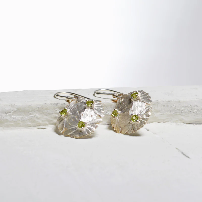 Peridot Round Matte 925 Silver Stud Earrings