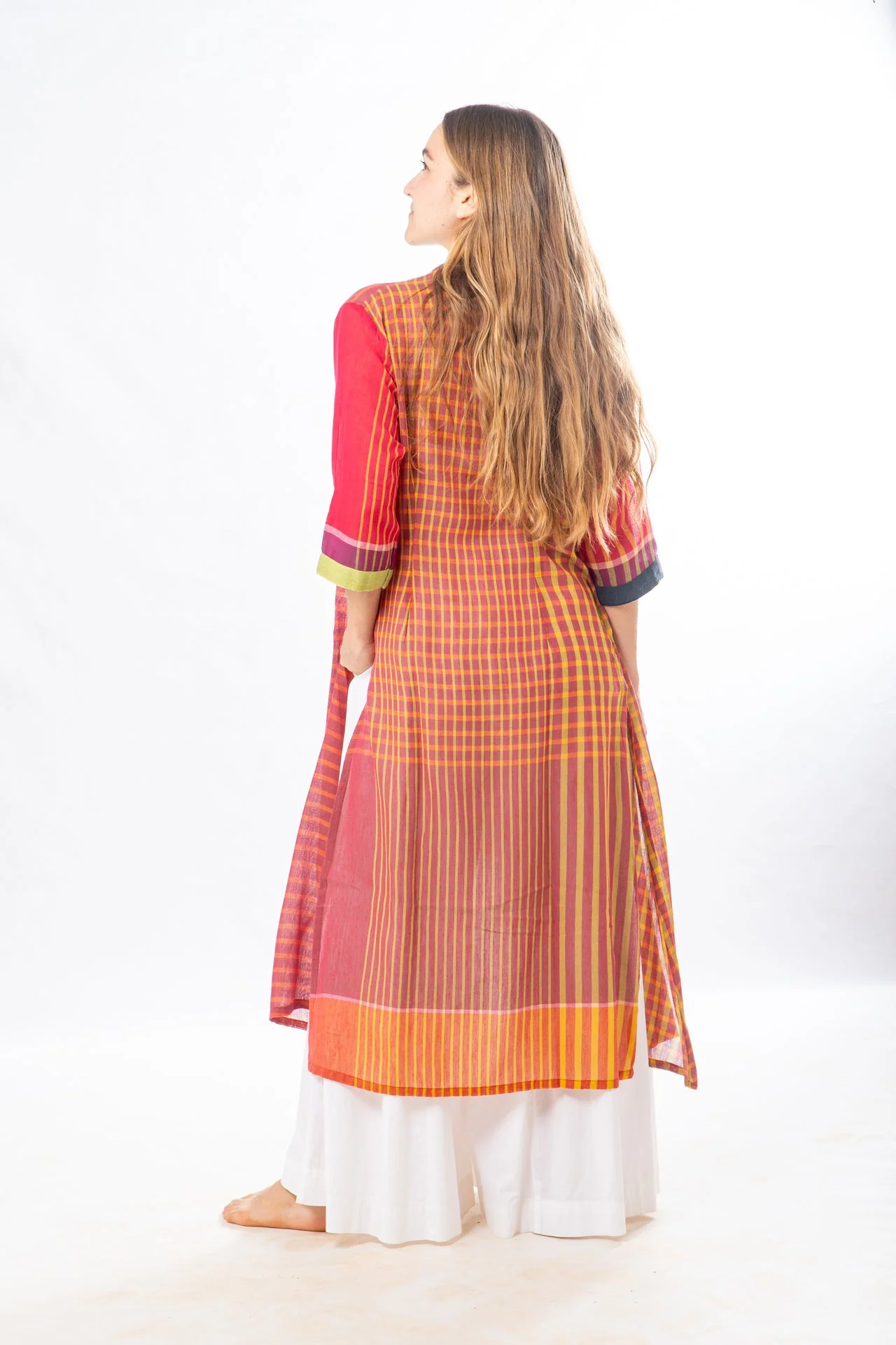 Pink Checks Handwoven Cotton Summer Jacket - Image 4