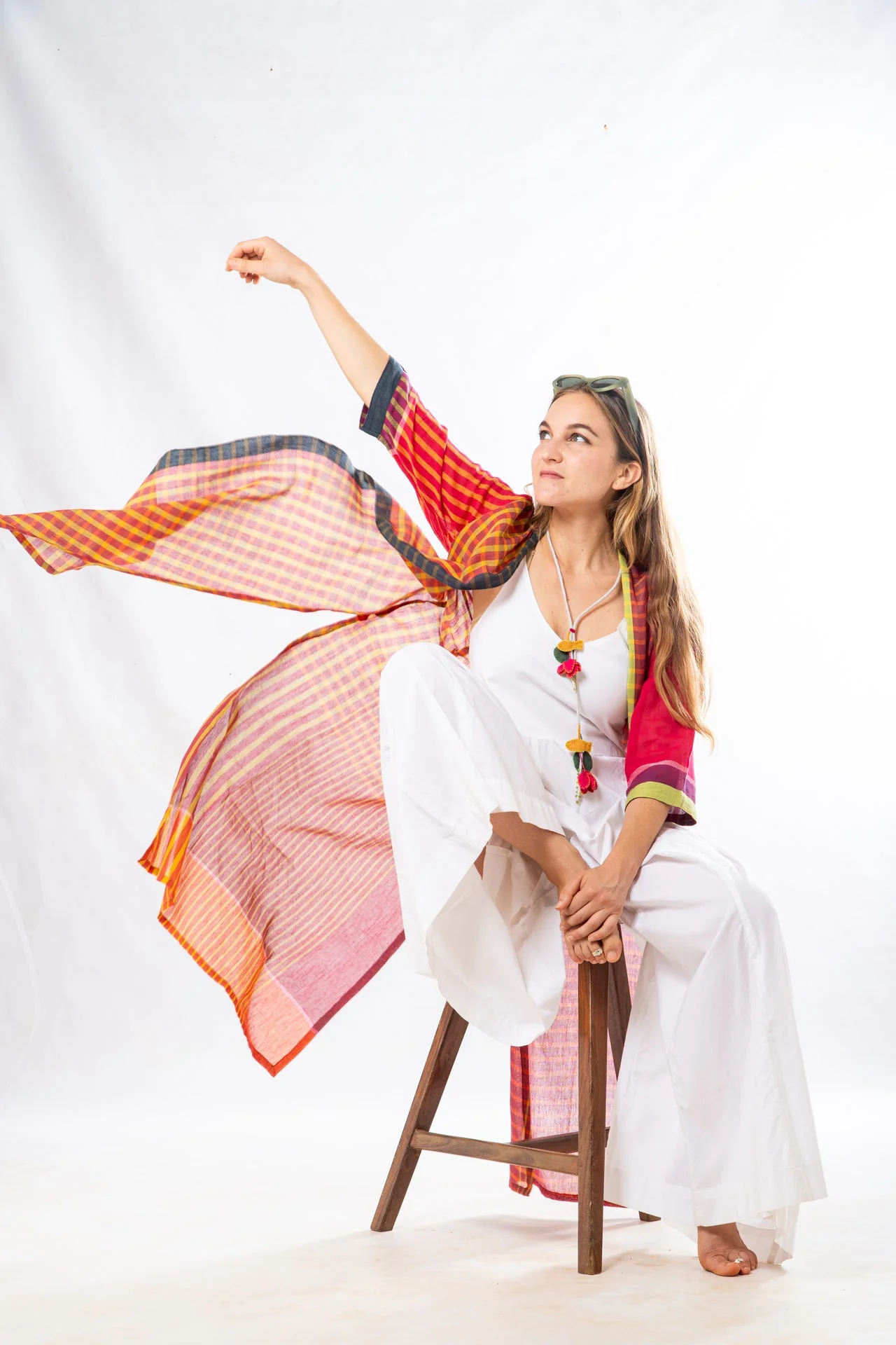 Pink Checks Handwoven Cotton Summer Jacket - Image 5