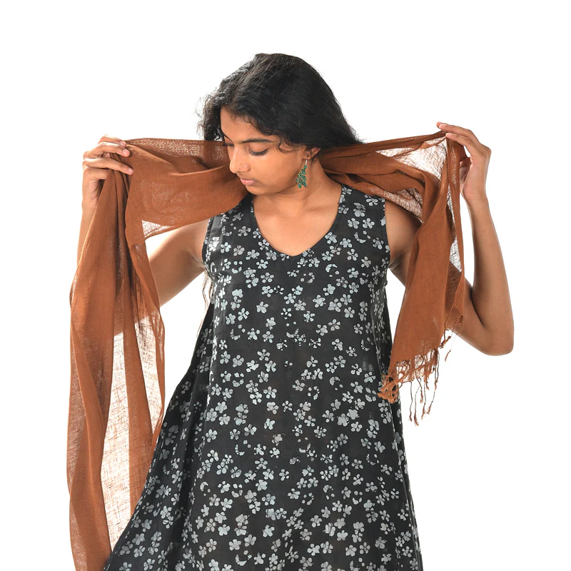 Plain Brown Scarf – Cotton Linen Blend - Image 4