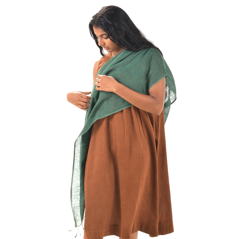 Plain Dark Green Scarf – Cotton Linen Blend - Image 3