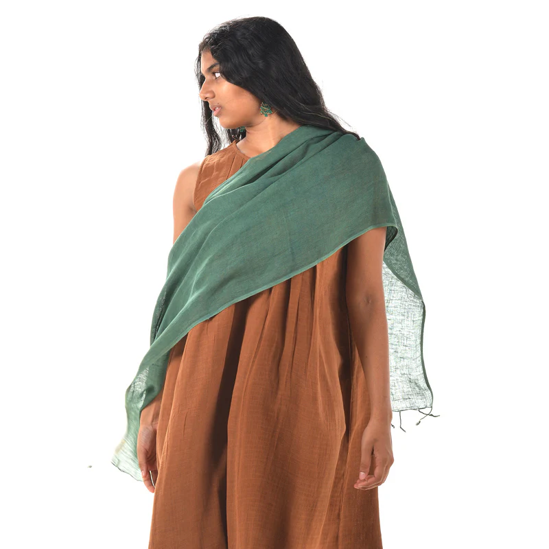 Plain Dark Green Scarf – Cotton Linen Blend - Image 4