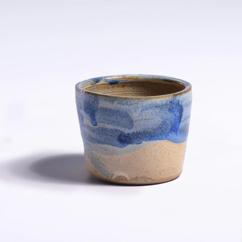 Planter with saucer - Blue & cream - Image 3