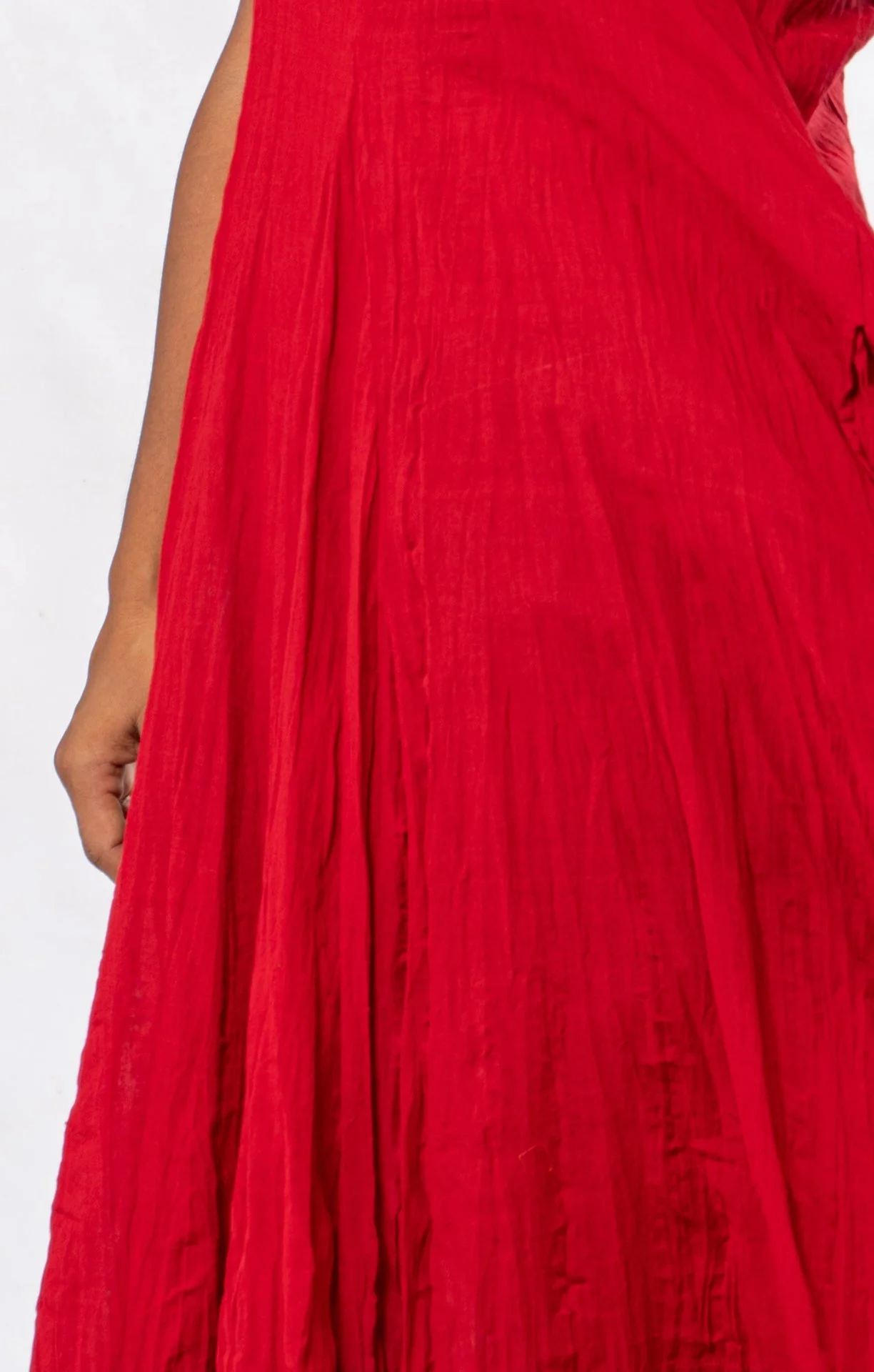 Red Crinkled Cotton Sleeveless Midi Dress - Image 6